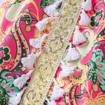 Κοριτσίστικο φόρεμα χωρίς μανίκια, γραμμής Α, με δαντελένιες φούντες, από πολυεστερικό μείγμα, αφαιρετικό εκτύπωμα