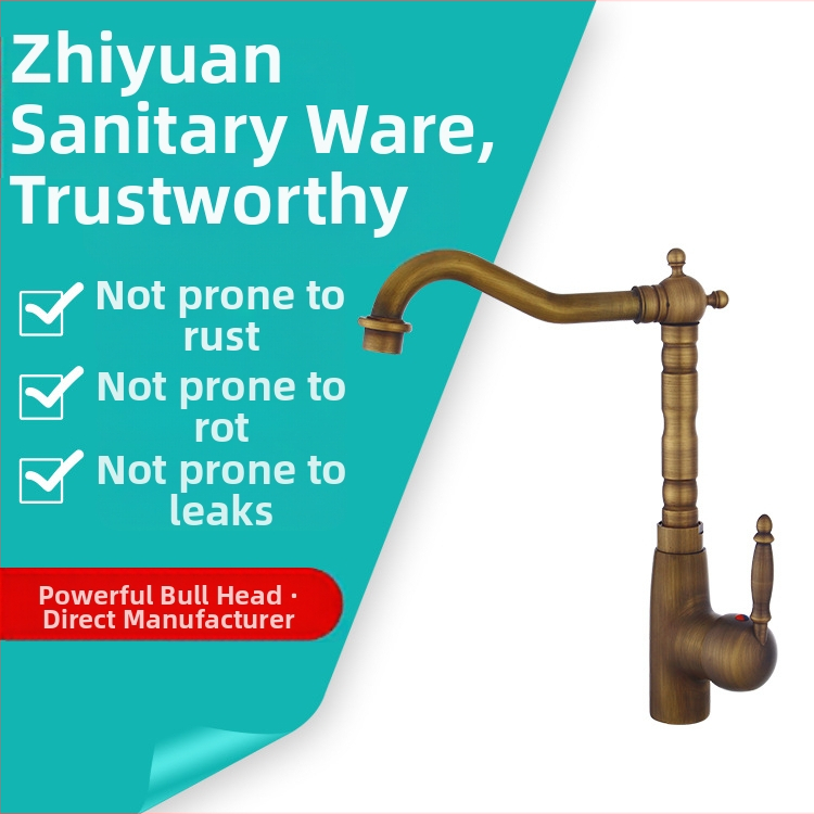 Visiškai varinis praustuvo čiaupas, Europos stiliaus senovinis dizainas, su pasukamu snapu, skirtas staliniam ir po staliniu įrenginiui (Medžiaga: varis; Funkcija: maišytuvas; Montavimas: ant stalviršio; Įėjimo/išėjimo vamzdžio skersmuo: 6; Vožtuvo sėdimos