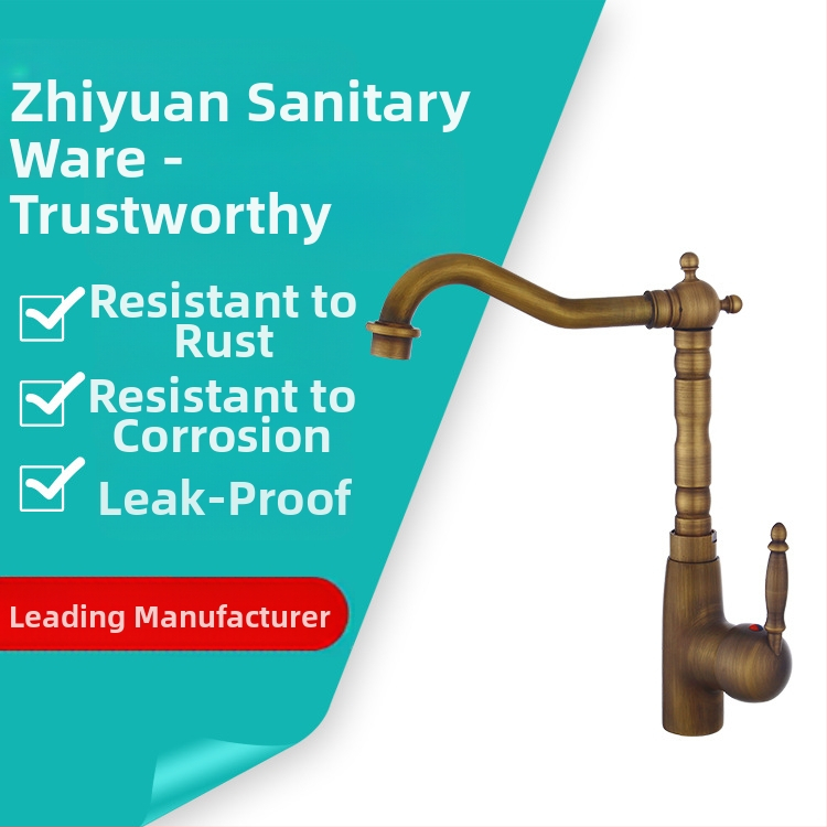 Celokovová mešacia na umývadlo z medi, európsky štýl, antický dizajn, s otočným výtokom, pre dosku aj pod dosku (Materiál: meď; Funkcia: miešadlo; Inštalácia: na dosku; Priemer vstupu/výstupu: 6; Priemer sedadla ventilu: 5)