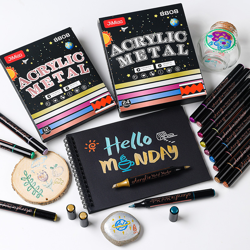 Dvipusis metalinis akrilo markeris, atsparus vandeniui, neblunka, didelės talpos