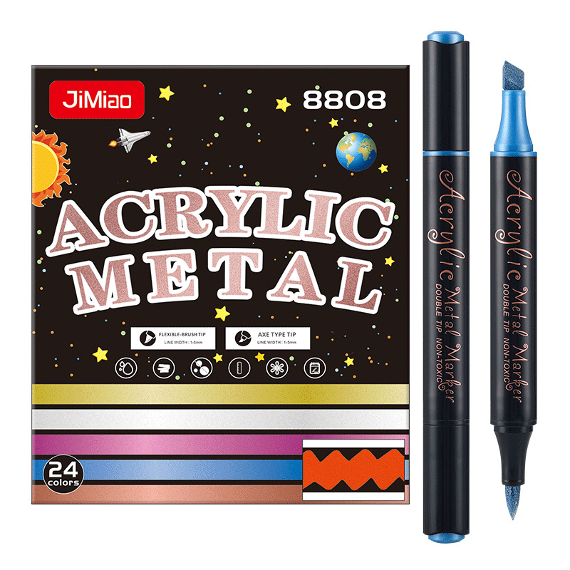 Dvipusis metalinis akrilo markeris, atsparus vandeniui, neblunka, didelės talpos