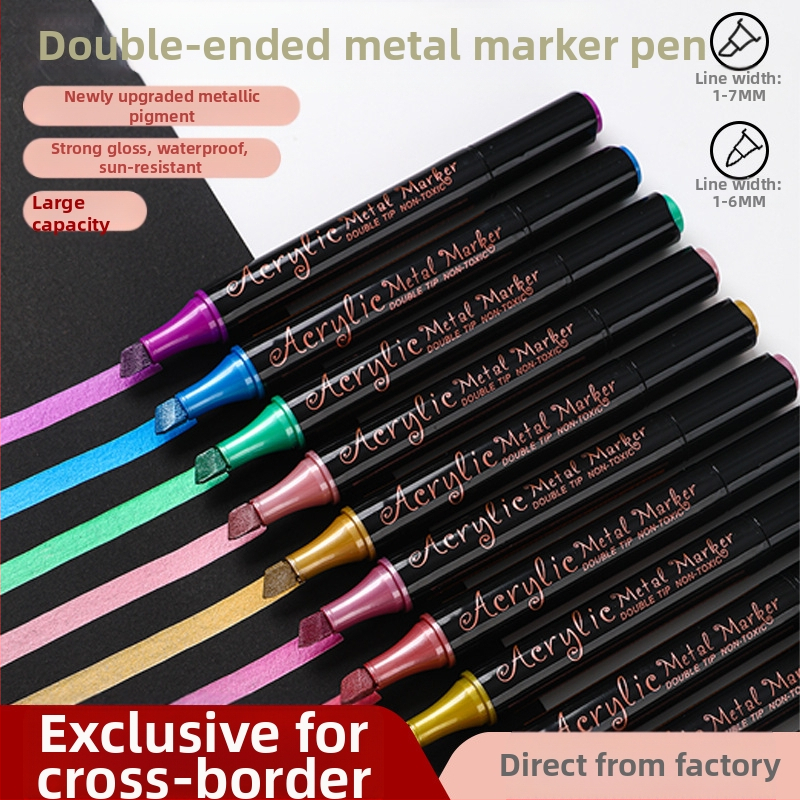 Dvipusis metalinis akrilo markeris, atsparus vandeniui, neblunka, didelės talpos
