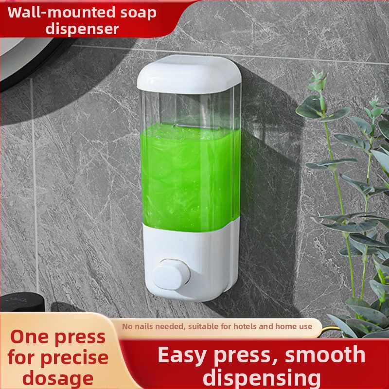 Διανομέας σαπουνιού τοίχου χωρίς διάτρηση, ξενοδοχειακού τύπου, χειροκίνητη λειτουργία πίεσης, GPPS, 500 ml, 200 g