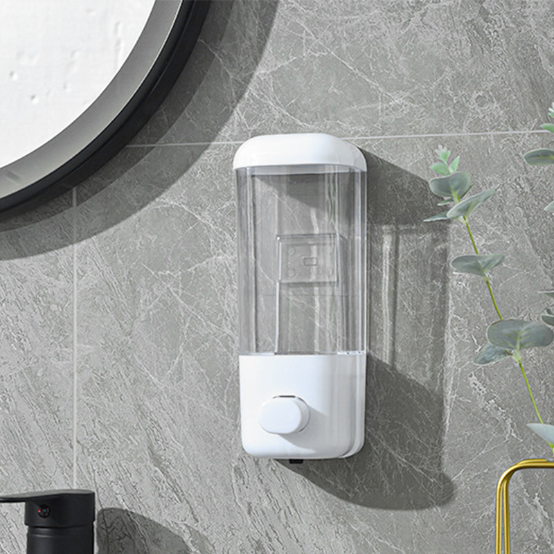 Διανομέας σαπουνιού τοίχου χωρίς διάτρηση, ξενοδοχειακού τύπου, χειροκίνητη λειτουργία πίεσης, GPPS, 500 ml, 200 g