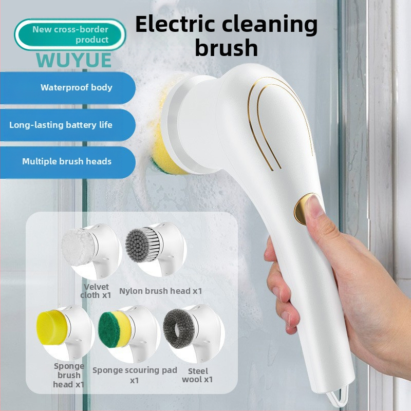 5-in-1 belaidė elektrinė šepetėlis valymui su ilga rankena voniai, tualetai ir grindims