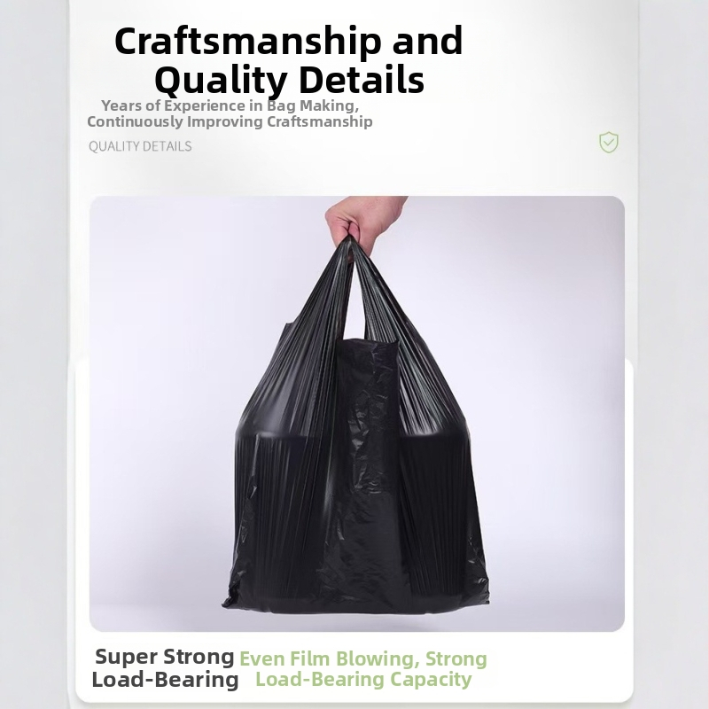 Jednorazové tašky na odpadky, čierne, v štýle vesty, pre domáce použitie, kuchyne a internátu, hrubé a odolné, HDPE, 10 000 kusov