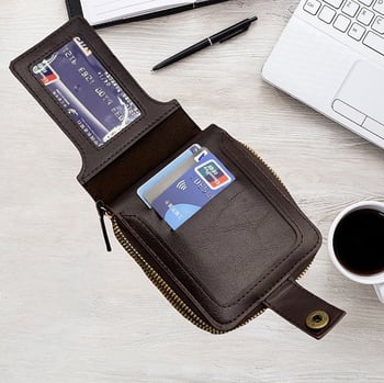 Мъжки портфейл от PU кожа със заключване, ретро стил, едноцветен модел, подплата полиестер, печатано лого