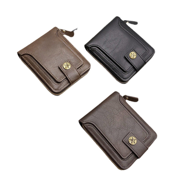 Мъжки портфейл от PU кожа със заключване, ретро стил, едноцветен модел, подплата полиестер, печатано лого