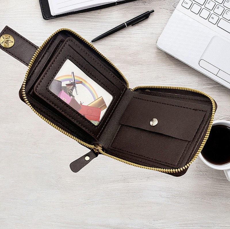 Muški novčanik od PU kože sa zaključavanjem, retro stil, jednobojni uzorak, podstava od poliestera, otisnuti logo