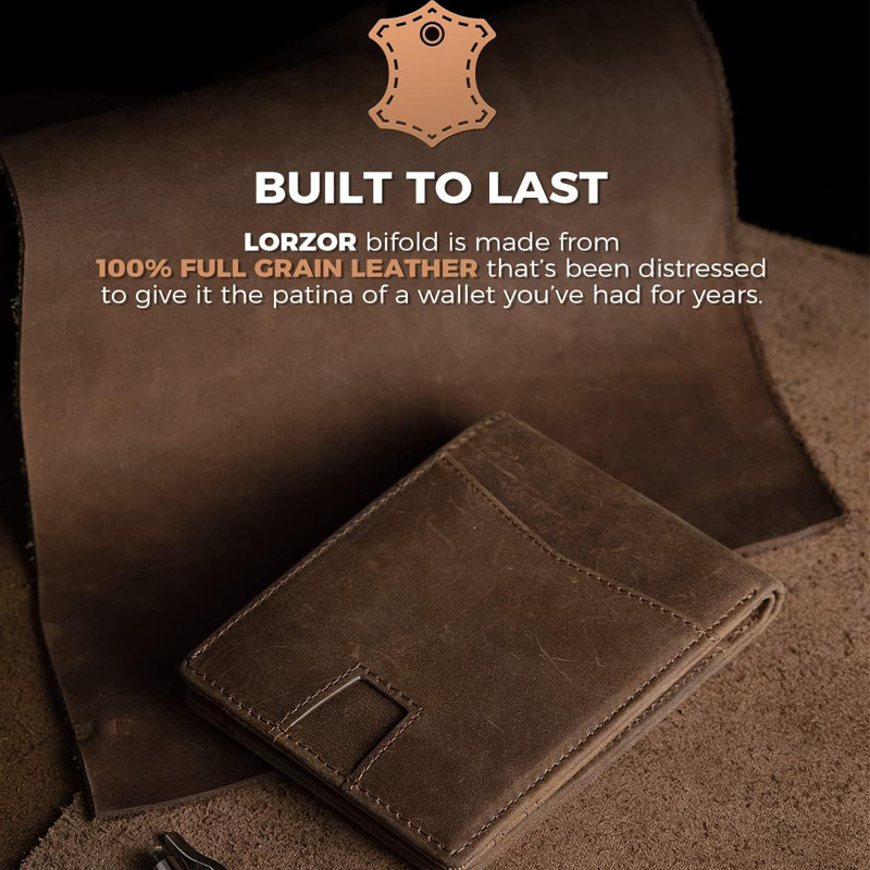 Muški novčanik od Crazy Horse kože s RFID i Airtag trackerom – Prava koža, reljefni uzorak, poliester podstava