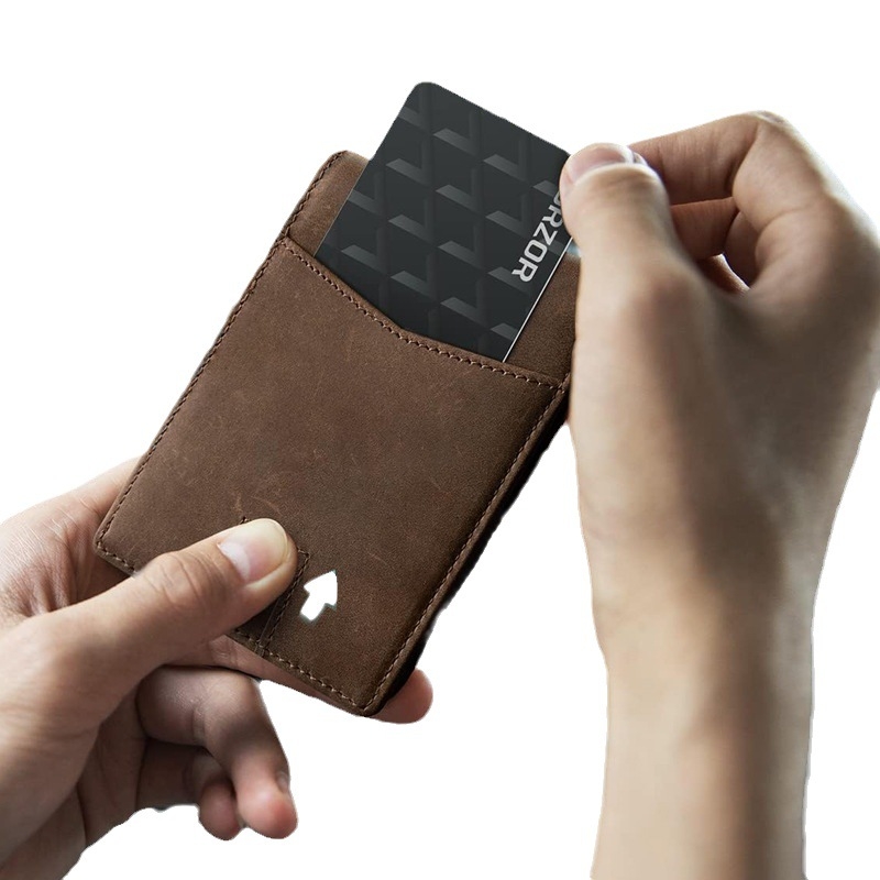 Muški novčanik od Crazy Horse kože s RFID i Airtag trackerom – Prava koža, reljefni uzorak, poliester podstava