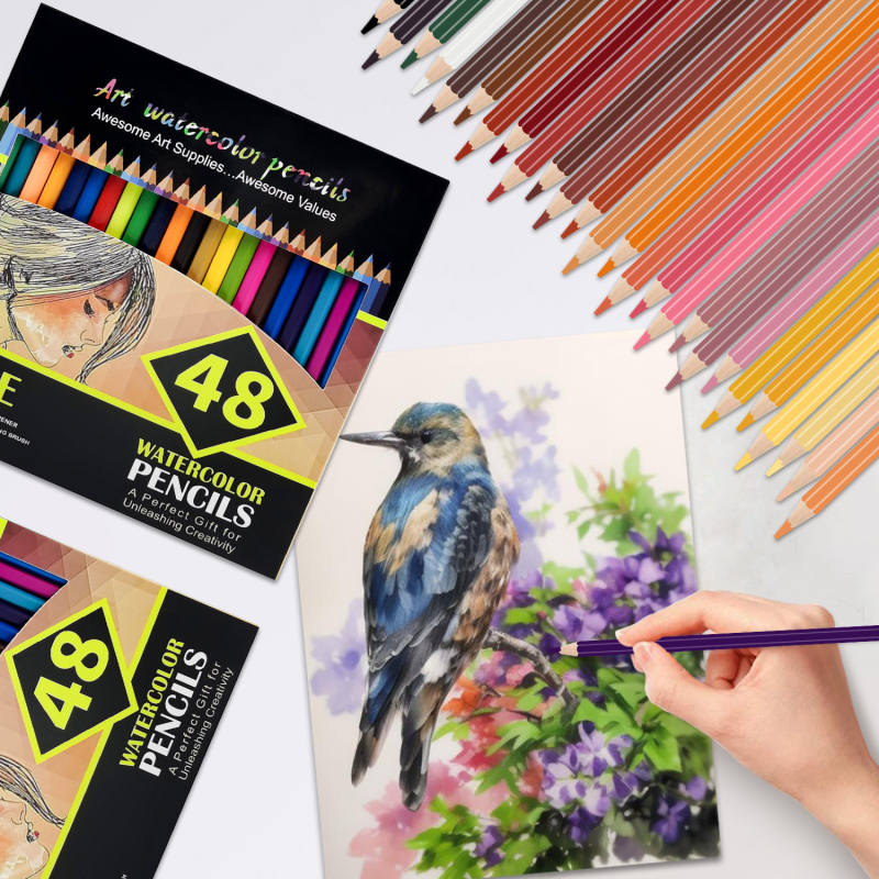 48 spalvų vandens tirpstančių pieštukų rinkinys studentams ir pradedantiesiems (Korpusas: popierius; Tipas: Kitas)