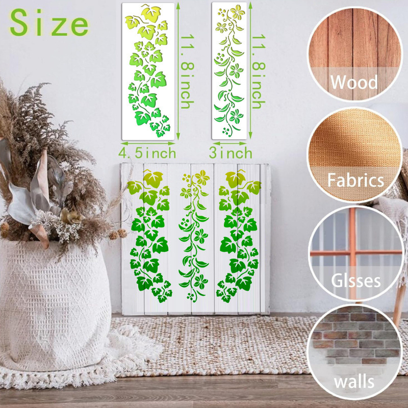 12 gab. PET griezuma šabloni vīnogu ziedu gleznojumiem – DIY grafiti un rokām zedzētus ziedu un zāles dizainus, stils: korejiešu versija