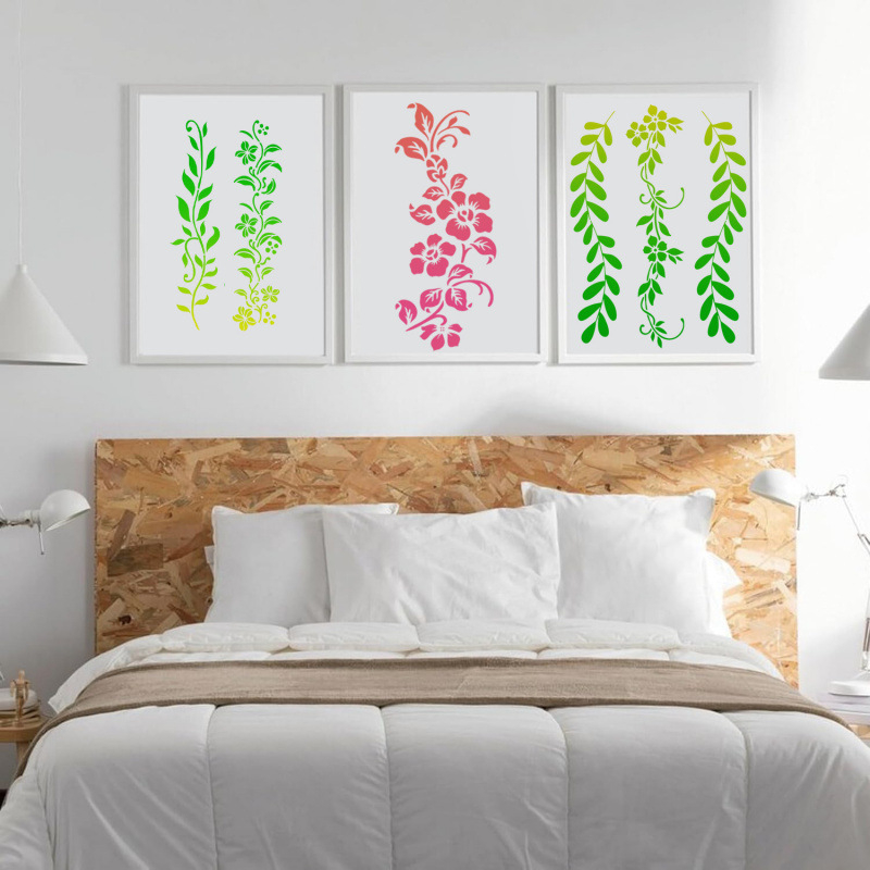 12 gab. PET griezuma šabloni vīnogu ziedu gleznojumiem – DIY grafiti un rokām zedzētus ziedu un zāles dizainus, stils: korejiešu versija