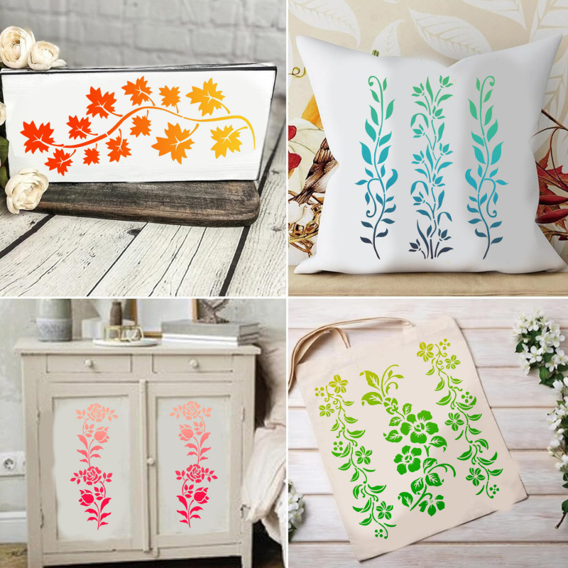 12 gab. PET griezuma šabloni vīnogu ziedu gleznojumiem – DIY grafiti un rokām zedzētus ziedu un zāles dizainus, stils: korejiešu versija