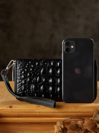 Ръчно изработен мъжки дълъг портфейл с цип – висококачествена кожа от първи слой кравешка, кожа с крокодилски модел, едноцветен, подплата полиестер, уличен стил