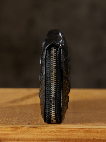 Ръчно изработен мъжки дълъг портфейл с цип – висококачествена кожа от първи слой кравешка, кожа с крокодилски модел, едноцветен, подплата полиестер, уличен стил