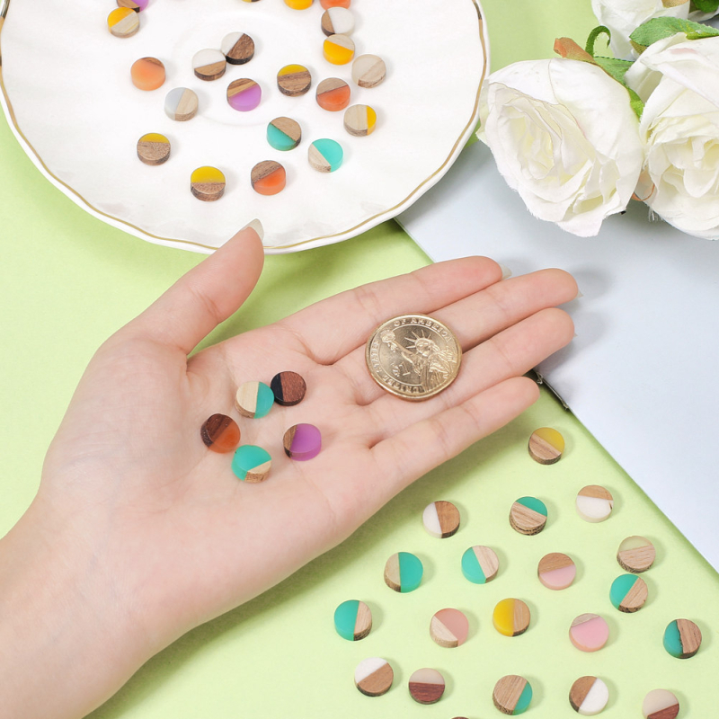 DIY komponente za nakit - smola i drvo, ravni kružni geometrijski oblik, retro stil, jesen 2021