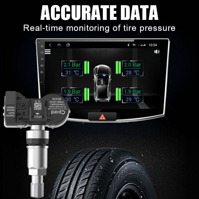 TPMS slėgio jutiklis, 4 vnt komplektas Buickui | GEK aliumininis elektroninis su skaitmeniniu ekranu, modelis 13549707, aukšta tikslumas