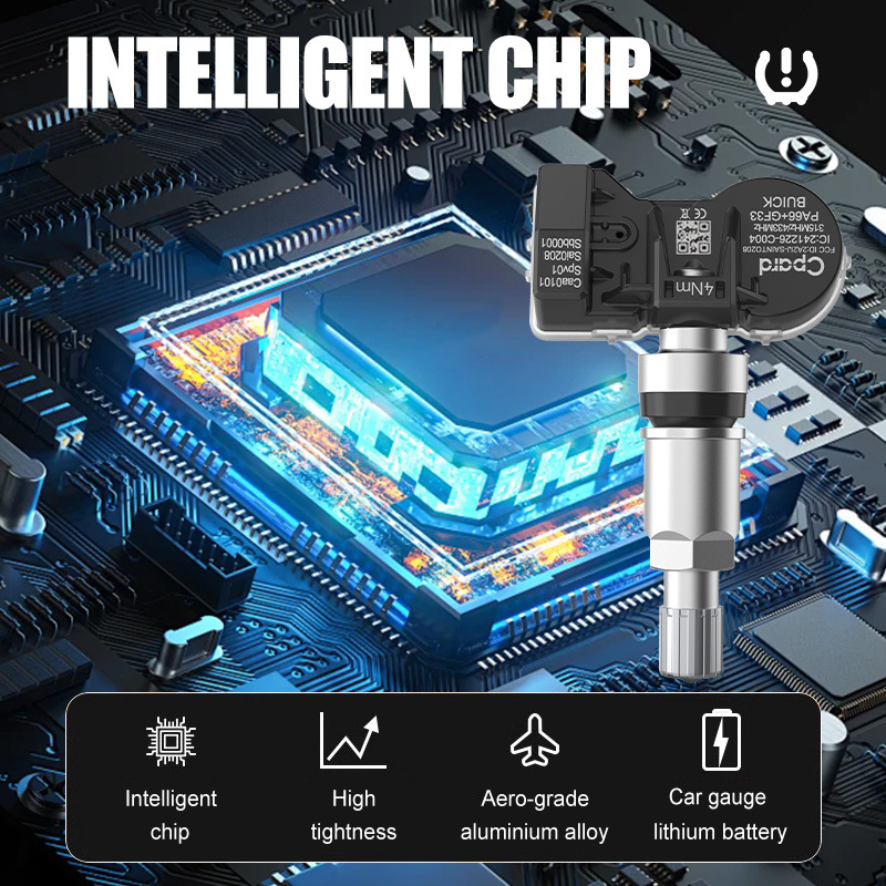 TPMS slėgio jutiklis, 4 vnt komplektas Buickui | GEK aliumininis elektroninis su skaitmeniniu ekranu, modelis 13549707, aukšta tikslumas