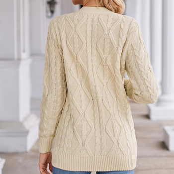 Embroidirani žakard pleteni kardigan s V-izrezom, uskog kroja, tkanina od pamuka-poliester-akril, podstava od akrila