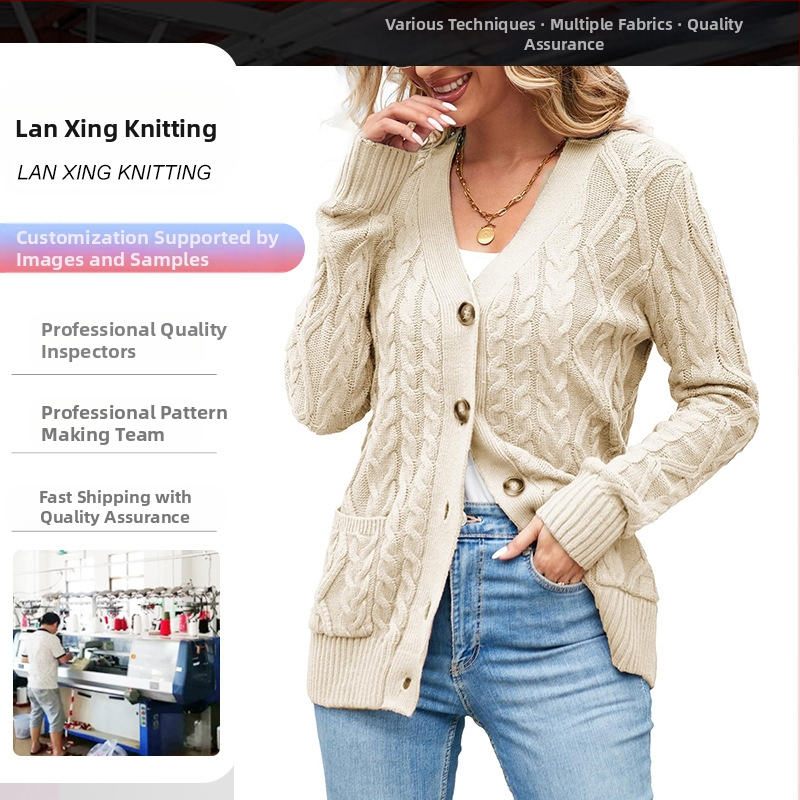 Vyšívaný žakárový pletený kardigán s V výstrihom, úzky strih, bavlna-poliester-akryl, podšívka akryl