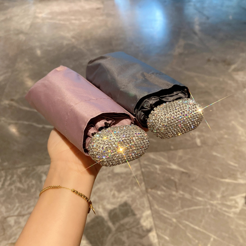 Umbrelă de soare pliabilă cu ornament diamant, protecție UV, deschidere manuală, pentru zile însorite și ploioase