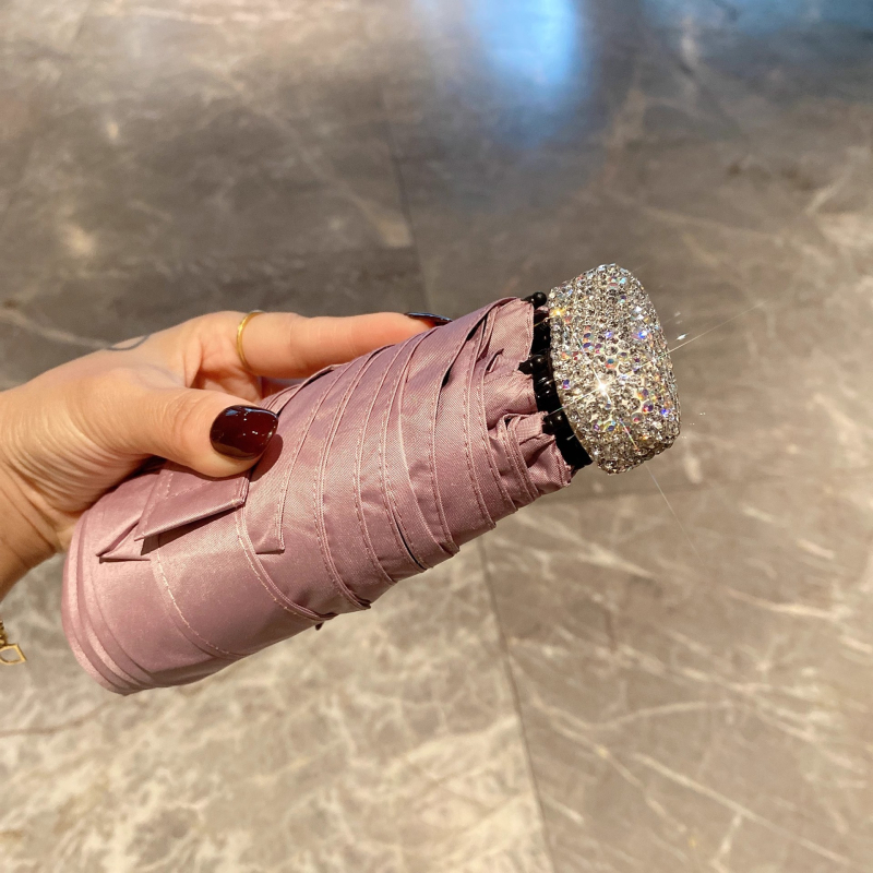 Umbrelă de soare pliabilă cu ornament diamant, protecție UV, deschidere manuală, pentru zile însorite și ploioase