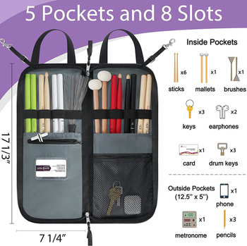 Чанта за барабанни палки, Oxford плат, водоустойчива и лека, презрамка с въздушна възглавница, модел 512365