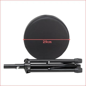 Συρόμενο σκαμπό για ντράμς με ρυθμιζόμενη ύψος, κυκλικό κάθισμα και τριγωνικό πλαίσιο