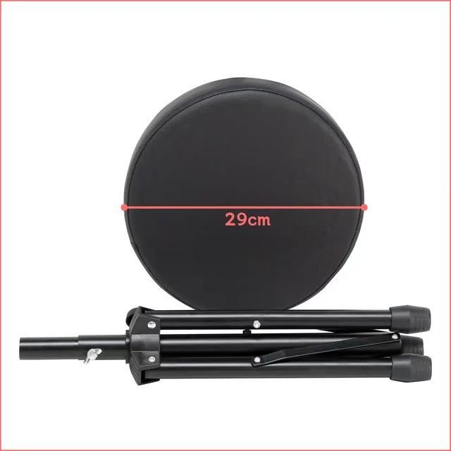 Συρόμενο σκαμπό για ντράμς με ρυθμιζόμενη ύψος, κυκλικό κάθισμα και τριγωνικό πλαίσιο