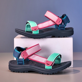 Dječje unisex sandale s gornjim dijelom od tkanine, prugasti uzorak, EVA đon, Velcro zatvarač, otvoreni prst (otvoren prst • tekstilni gornji dio • EVA đon • Velcro zatvarač)