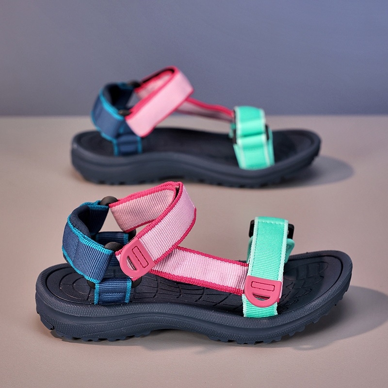 Dječje unisex sandale s gornjim dijelom od tkanine, prugasti uzorak, EVA đon, Velcro zatvarač, otvoreni prst (otvoren prst • tekstilni gornji dio • EVA đon • Velcro zatvarač)