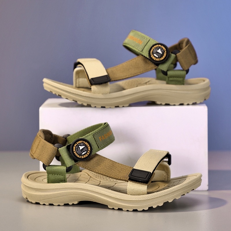 Dječje unisex sandale s gornjim dijelom od tkanine, prugasti uzorak, EVA đon, Velcro zatvarač, otvoreni prst (otvoren prst • tekstilni gornji dio • EVA đon • Velcro zatvarač)