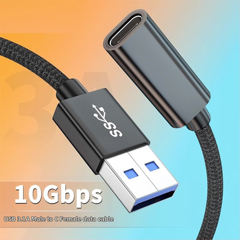 Adaptér USB-A muži na USB-C žena, predĺžovací kábel, dátový prenos, Type-C rozhranie, sieťovaný materiál, rýchle nabíjanie