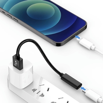 USB-A мъжки към USB-C женски адаптер-удължител, плетен кабел, пренос на данни, Type-C интерфейс, бързо зареждане