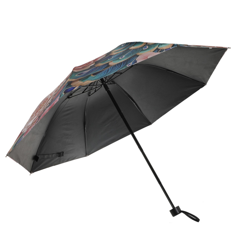 Retro kinų stiliaus paukščio motyvo saulės skėtis, 8 skersvėjų plieninis rėmas, vinilo 190T audinys, rankinis atidarymas-uždarymas, UPF > 40, logotipo spausdinimo galimybė