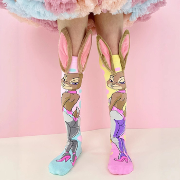 Vaikų kojinės su piešiniu kiškiuko, iki kelių ilgio, kvėpuojančios ir sugeriančios prakaitą, 95% medvilnė, tinka 1–3 metų vaikams