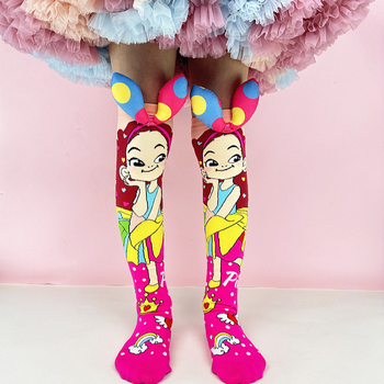 Vaikų kojinės su piešiniu kiškiuko, iki kelių ilgio, kvėpuojančios ir sugeriančios prakaitą, 95% medvilnė, tinka 1–3 metų vaikams