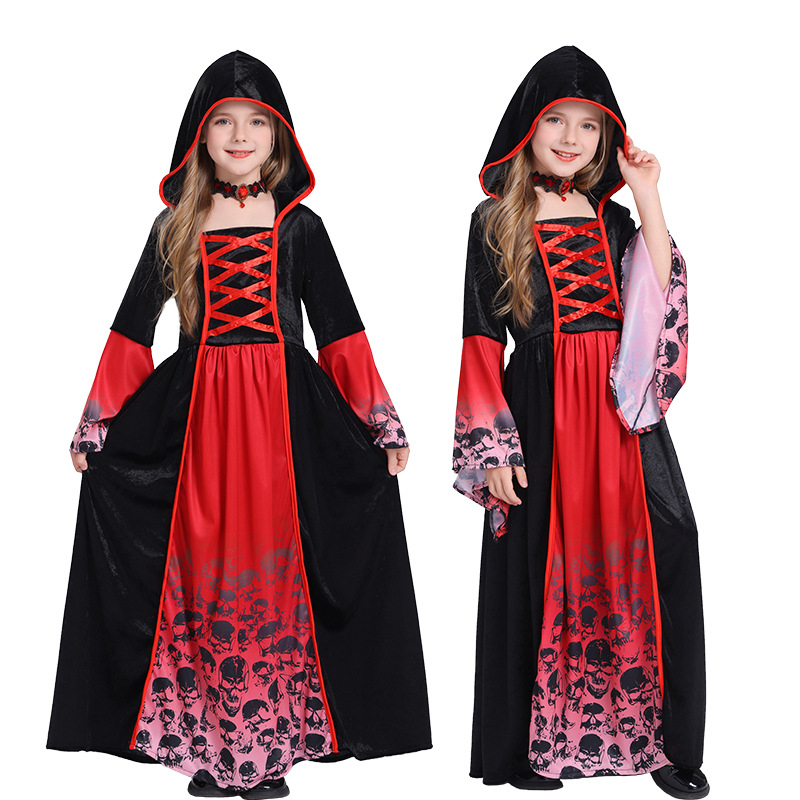 Cosplay Halloween Kraljevski vampirski kostim za djevojčice – kostim vještice za zabavu i uloge (mješavina poliestera-elastana, 90–95% poliestera, prikladno za djevojčice mlađe od 17 godina, proljeće 2025 izdanje)