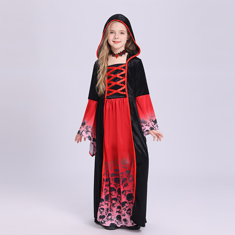 Cosplay Halloween Kraljevski vampirski kostim za djevojčice – kostim vještice za zabavu i uloge (mješavina poliestera-elastana, 90–95% poliestera, prikladno za djevojčice mlađe od 17 godina, proljeće 2025 izdanje)