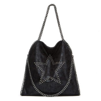 Ženska torbica preko ramena s lancem, retro petokraka zvijezda motiva, veliki kapacitet, vertikalni kvadratni oblik, zatvarač