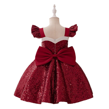 Παιδικό φόρεμα Πριγκίπισσα με παγιέτες, κοντά φτερωτά μανίκια — βραδινό φόρεμα (Κύριο ύφασμα: πολυεστέρας 65%, επένδυση 35%; Τεχνολογία υφάσματος: πιέτες, επίστρωση, ενζυμικό πλύσιμο; Στυλ: Πριγκίπισσα; Εποχή: όλο το χρόνο)