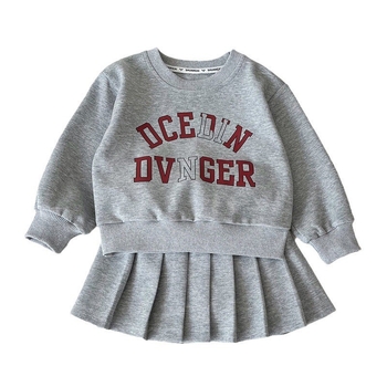 Σετ φούτερ για κορίτσια σε κορεατικό στυλ με πλισέ φούστα και εκτύπωση με γράμματα – δύο τεμάχια, μακριά μανίκια