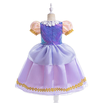 Κοριτσίστικο φόρεμα πριγκίπισσα με στρας και δίκτυ, για κορίτσια 3–8 ετών, ύφασμα μίγμα πολυεστέρα-βαμβακιού (65% πολυεστέρας, 35% βαμβάκι για επένδυση), επεξεργασία: δίπλωμα, επίστρωση, κοπή, ενζυμικό πλύσιμο, AQL 2.5