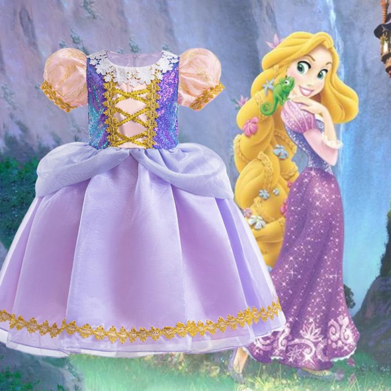 Djevojačka haljina za princeze s flitterima i mrežastim umetkom, za djevojčice uzrasta 3–8 godina, tkanina poliester–pamuk smjesa (65% poliester, 35% pamuk za podlogu), obrada: presavijanje, premazivanje, rezanje, enzimsko pranje, AQL 2.5