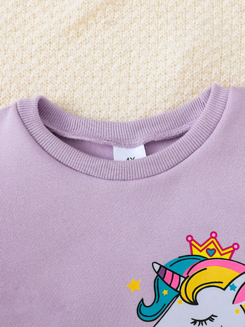 Φόρεμα για κορίτσια με εκτύπωση μονόκερου από πολυεστέρα, με πάνελ από διχτυωτό ύφασμα και σχέδιο σπλάις για άνοιξη-φθινοπωρο