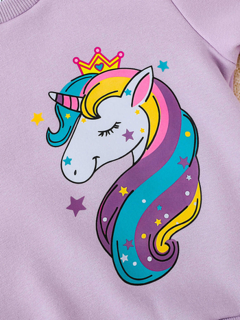 Φόρεμα για κορίτσια με εκτύπωση μονόκερου από πολυεστέρα, με πάνελ από διχτυωτό ύφασμα και σχέδιο σπλάις για άνοιξη-φθινοπωρο