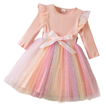 Κοριτσίστικο φόρεμα με μακριά μανίκια, πλισέ ύφασμα, βαμβάκι-μίγμα, μονόχρωμο, Α-γραμμής σιλουέτα