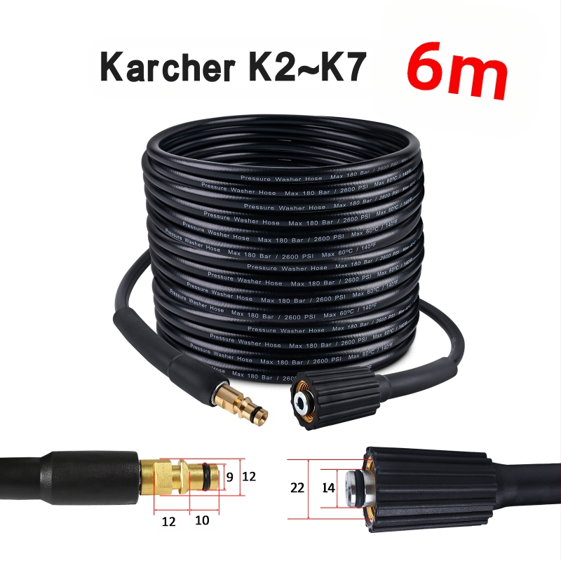 Sprogimui atspari aukšto slėgio žarna automobilio plovimui, PVC ir vario konstrukcija, suderinama su Karcher K-serija, prekinis ženklas Xiong Wei, modelis Ph0616-10MK